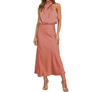 Donna 2024 Abiti Estivi Eleganti Senza Maniche Senza Schienale in Raso Tinta Unita Cocktail Party Maxi Dresses