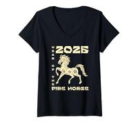 Donna 2026 Lunar Chinese New Year Fire Horse Maglietta con Collo a V