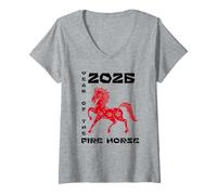 Donna 2026 Lunar New Year Fire Horse Maglietta con Collo a V