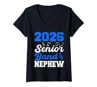 Donna 2026 Senior Band Classe di Nipote 2026 Laurea dei Genitori Maglietta con Collo a V