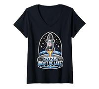 Donna 2028 Non Essere in Ritardo #BackToTheMoon Maglietta con Collo a V