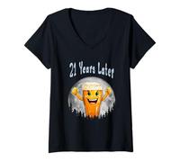 Donna 21 Anni dopo 21 ° compleanno Meme abbigliamento Then vs Now Humor Maglietta con Collo a V
