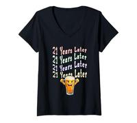 Donna 21 Anni dopo 21 ° compleanno Meme abbigliamento Then vs Now Humor Maglietta con Collo a V