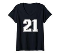 Donna 21 Numero Ventuno Team Sports Graphic Varsity Matching Maglietta con Collo a V