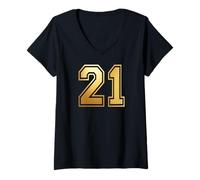 Donna 21 Numero Ventuno Team Sports Graphic Varsity Matching Maglietta con Collo a V