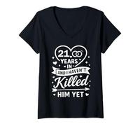 Donna 21 Years in And I Haven't Killed Him Yet 21st Anniversary Maglietta con Collo a V