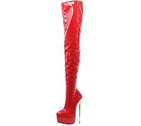 Donna 22cm Tacchi a Spillo Stivali Alti alla Coscia con Plateau Tacco in Metallo Dorato Tacchi Alti Sexy Fetish sopra Il Ginocchio Stivali da Festa Taglia 36-46,Rosso,43 EU