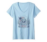 Donna 250 Anniversary USA Golden Retriever Maglietta con Collo a V