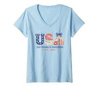 Donna 250 Years Anniversary America 1776-2026 USA 250th Birthday Maglietta con Collo a V