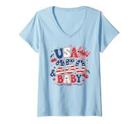 Donna 250th Anniversary USA Red White 250 Years American 4th July Maglietta con Collo a V