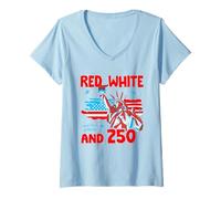 Donna 250th Anniversary USA Red White 250 Years American 4th July Maglietta con Collo a V