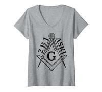 Donna 2B1ASK1 Mason Square & Compass Massonico Massonico Maglietta con Collo a V