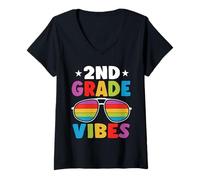 Donna 2nd Grade Back To School Sunglasses Vibes Retro First Day Maglietta con Collo a V