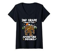 Donna 2nd Grade Where The Adventure Begins Back To School Bigfoot Maglietta con Collo a V