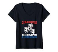 Donna 3 Botti 2 Cuori 1 Dream Barrel Racing Maglietta con Collo a V