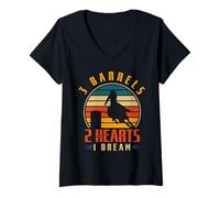 Donna 3 Botti 2 Cuori 1 Dream Rodeo Cowboy Western Country Maglietta con Collo a V