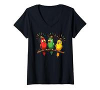 Donna 3 Piccoli Bravi Rastafari Uccelli Music Rasta Giamaica Maglietta con Collo a V