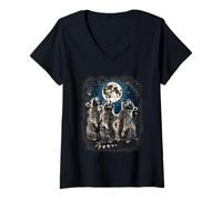 Donna 3 Racoon Moon Howling Testa di Procione per Uomo Donna Kid Racoon Maglietta con Collo a V