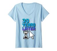 Donna 30 Anni Dopo Anniversario Retro Computer Geek 90s Group Maglietta con Collo a V