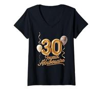 Donna 30 Joyeux Aniiversaire 30° Buon Compleanno Uomini Donne Maglietta con Collo a V