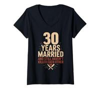 Donna 30 Years of Marriage & Still Haven't Killed Each Other Maglietta con Collo a V
