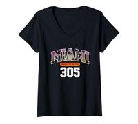 Donna 305 Codice Area Miami Vibes Urban Style Beach Graphic Design Maglietta con Collo a V