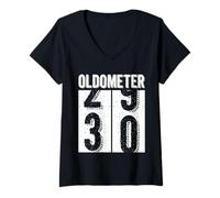 Donna 30th Birthday Gifts Oldometer 29-30 Vintage Funny Men Women Maglietta con Collo a V