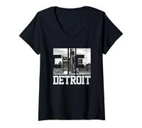 Donna 313 Detroit Michigan Codice Area Vintage Skyline USA Città Maglietta con Collo a V