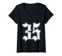 Donna #35 Bianco Numero 35 Latino Sport Fan Team Cholo Easy Maglietta con Collo a V