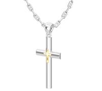 Donna 35mm 925 Argento Sterling & 14k Oro Giallo Doppio Croce Ciondolo Collana