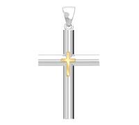 Donna 35mm 925 Argento Sterling & 14k Oro Giallo Doppio Croce Ciondolo Collana