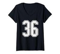 Donna # 36 Bianco Vintage Numero 36 Sport Fan Jersey Style Maglietta con Collo a V