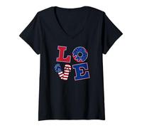 Donna 4 ° 4 luglio Love Summer Beach Sun Happy Independence Maglietta con Collo a V