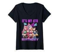 Donna 4 Anni di Compleanno K Pop Kids 4th Birthday Girls K-Pop Maglietta con Collo a V