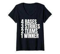 Donna 4 basi 3 colpi 2 squadre 1 vincitore del softball baseball Maglietta con Collo a V