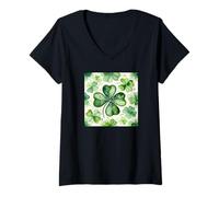 Donna 4 Leaf Clovers Pattern Happy St Pattys Day Lucy Irlanda Mom Maglietta con Collo a V
