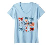 Donna 4 luglio Coquette Bow Ice Cream Popsicle Patriotic Men Maglietta con Collo a V
