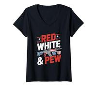 Donna 4 Luglio Diritti Armi Red White & Pew Maglietta con Collo a V