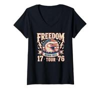 Donna 4 luglio Eagle Freedom Tour 1776 Retro Born Free Maglietta con Collo a V
