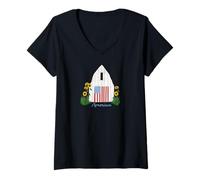 Donna 4 luglio Fienile con girasoli e bandiera americana Maglietta con Collo a V
