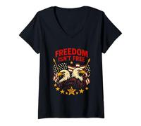 Donna 4 luglio La libertà non è gratuita Vintage Women's American Maglietta con Collo a V