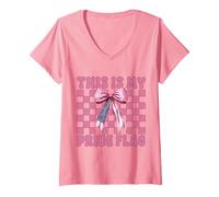 Donna 4 luglio USA American Patriotic This Is My Pride Flag Maglietta con Collo a V