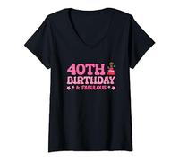 Donna 40th Birthday & Fabulous Maglietta con Collo a V