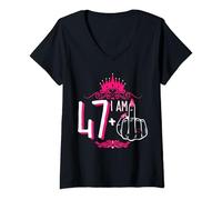 Donna 48° compleanno da donna con corona rosa I Am 47 Plus 1 dito medio Maglietta con Collo a V
