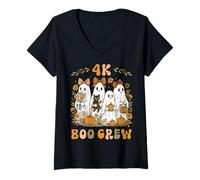 Donna 4K Boo Crew Groovy Halloween 4K Insegnante Wildflower Kid Donne Maglietta con Collo a V