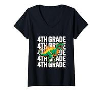 Donna 4th Grade Dinosaur T Rex Back to School for Kids Boys Girls Maglietta con Collo a V