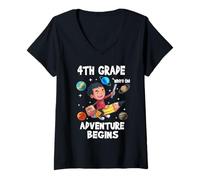 Donna 4th Grade Where The Adventure Begins Back To School for Boys Maglietta con Collo a V