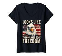 Donna 4th July US Flag Meme Looks Like You Could Use Some Freedom Maglietta con Collo a V