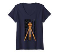 Donna 4th of July Surveyor Patriotic USA Flag Surveying Maglietta con Collo a V