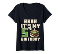 Donna 5 ° Compleanno Pixel Gaming 5 Anni Gamer Bday Ragazzi Bambini Maglietta con Collo a V